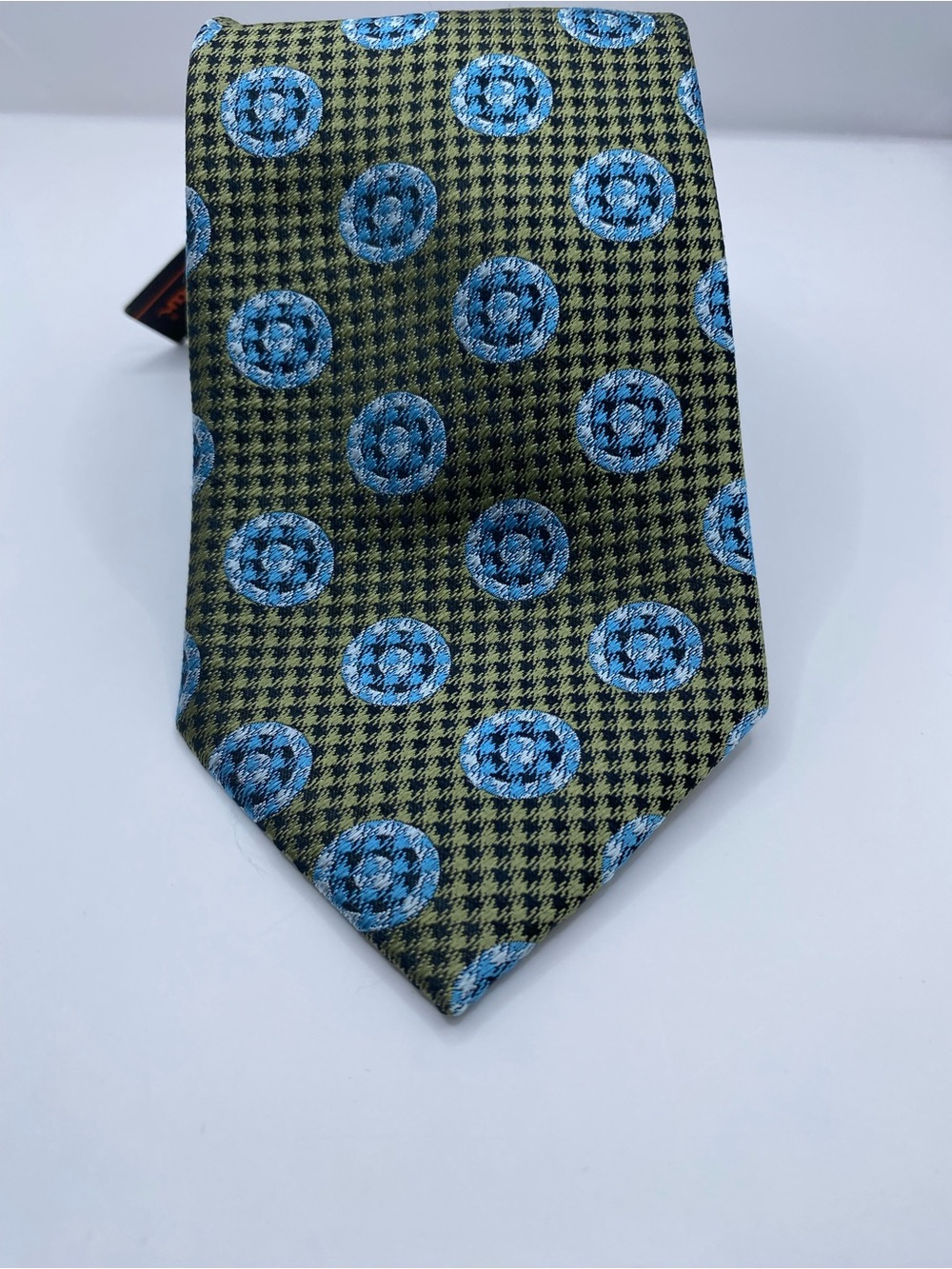 Ben Sherman Olive Green Tie with Blue Medallion Pattern